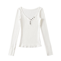 Sexy small shoulder V-neck bottoming shirt top - Thumbnail 6