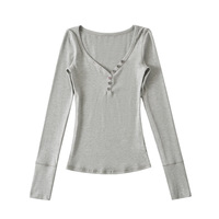 Sexy small shoulder V-neck bottoming shirt top - Thumbnail 2