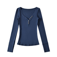 Sexy small shoulder V-neck bottoming shirt top - Thumbnail 3