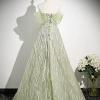 Green Tulle Sequins Long A-Line Prom Party Dress - Thumbnail 2