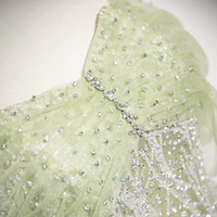 Green Tulle Sequins Long A-Line Prom Party Dress - Thumbnail 3