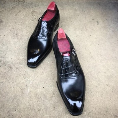 Handmade black calf crocodile/alligator leather dress shoes - Thumbnail 2