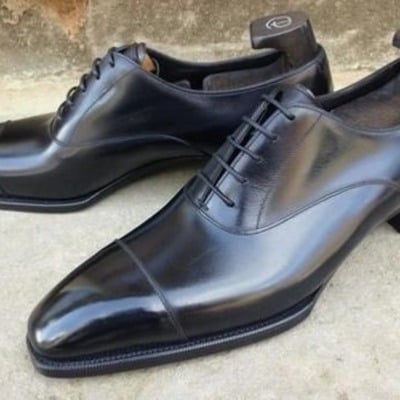 Men black calf leather oxford dress shoes - Thumbnail 4
