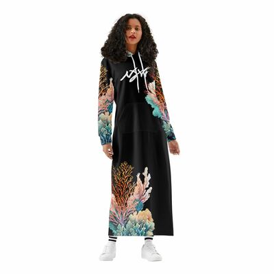 Coral hoodie dress black