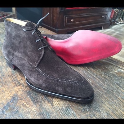 Handmade men dress shoes brown suede leather jodhpur boot