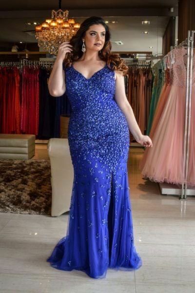 Elegant Plus Size Royal Blue Beading Mother of the Bride/Groom Dress Evening Formal Prom Dress