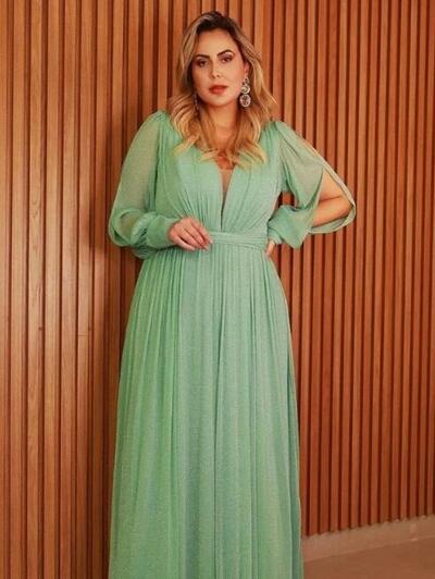 Elegant Mint Green Plus Size Long Sleeve Mother of the Bride/Groom Dress Evening Formal Prom Dress