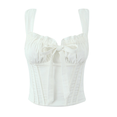 V-neck ruffled butterfly straps herringbone waist slim top
