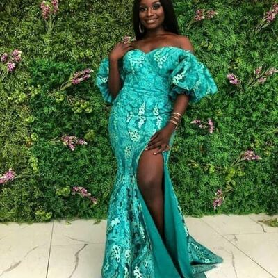 Green sheath lace appliques african girls prom dress formal dress evening gowns