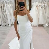 Simple Off Shoulder Satin Wedding Dress Bridal Dress Wedding Gown - Thumbnail 1