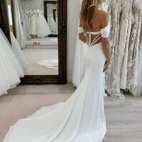 Simple Off Shoulder Satin Wedding Dress Bridal Dress Wedding Gown - Thumbnail 2