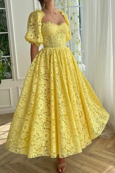 Yellow Lace Prom Dress Formal Dress Evening Gowns