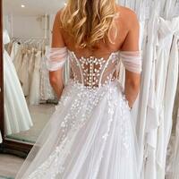A-line Off the Shoulder Appliques Tulle Wedding Dress Bridal Dress Wedding Gown - Thumbnail 1