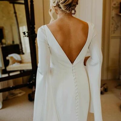 Sheath cap sleeves satin wedding dress bridal dress wedding gown