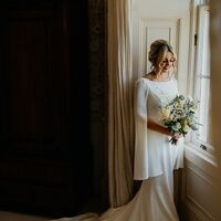 Sheath Cap Sleeves Satin Wedding Dress Bridal Dress Wedding Gown - Thumbnail 1