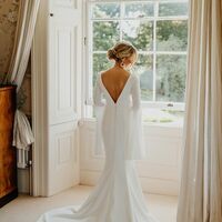 Sheath Cap Sleeves Satin Wedding Dress Bridal Dress Wedding Gown - Thumbnail 2