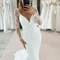 Sexy Mermaid Long Sleeves Backless Satin Wedding Dress Bridal Dress Wedding Gown - Thumbnail 1
