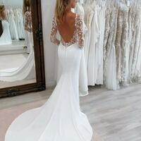 Sexy Mermaid Long Sleeves Backless Satin Wedding Dress Bridal Dress Wedding Gown - Thumbnail 2