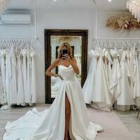 Sexy A-line Sweetheart Side Split Satin Wedding Dress Bridal Dress Wedding Gown - Thumbnail 1