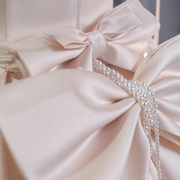 Pink Satin Long Prom Party Dress, Beautiful A-Line Evening Dress with Bow - Thumbnail 5