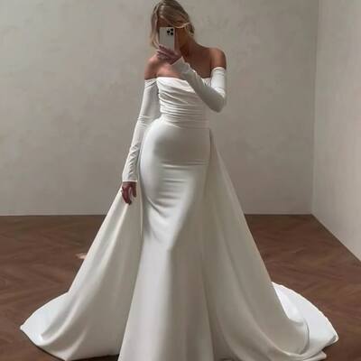 Sexy a-line satin wedding dress bridal dress wedding gown