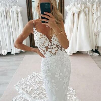 Sexy mermaid lace satin wedding dress bridal dress wedding gown