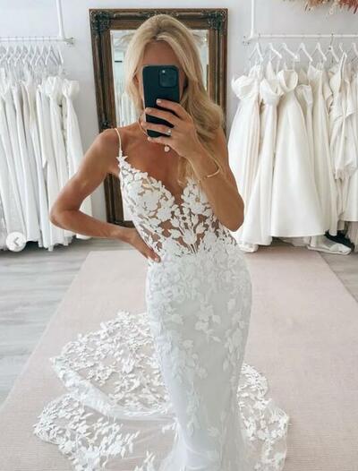 Sexy Mermaid Lace Satin Wedding Dress Bridal Dress Wedding Gown