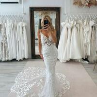 Sexy Mermaid Lace Satin Wedding Dress Bridal Dress Wedding Gown - Thumbnail 2