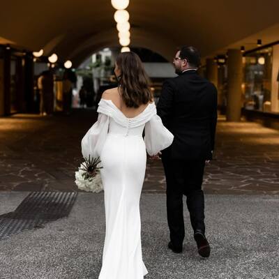 Sexy mermaid long sleeves satin wedding dress bridal dress wedding gown