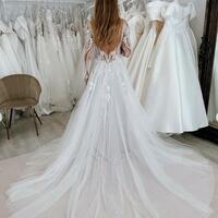 Sexy A-line Appliques Long Sleeves Tulle Wedding Dress Bridal Dress Wedding Gown - Thumbnail 1