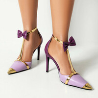 Romantic Purple T-strap Bowknot Stiletto Sandals - Thumbnail 1