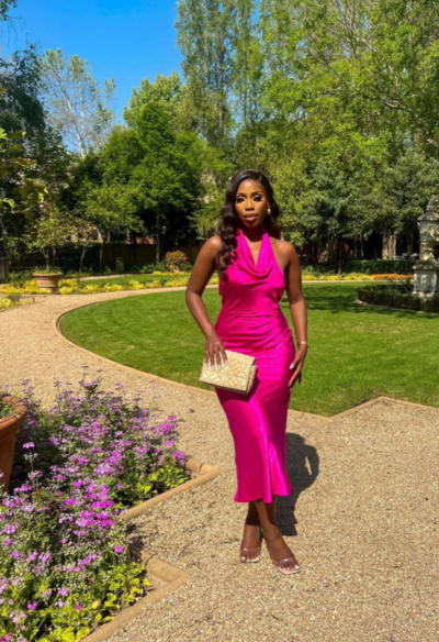 Elegant Halter Fuchsia Tea Length Party Dresses