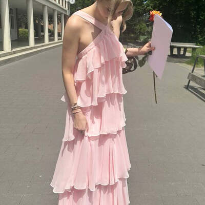 Light pink chiffon formal dresses open back long prom maxi gown