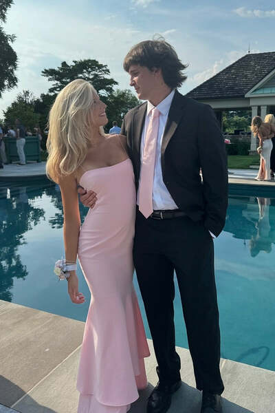 Elegant Pink Mermaid Prom Dresses Open Back Spandex Satin Graduation Party Gown