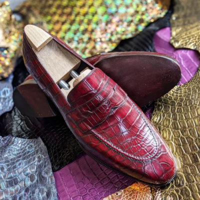Handmade men burgundy crocodile/alligator leather loafers dress shoes - Thumbnail 3