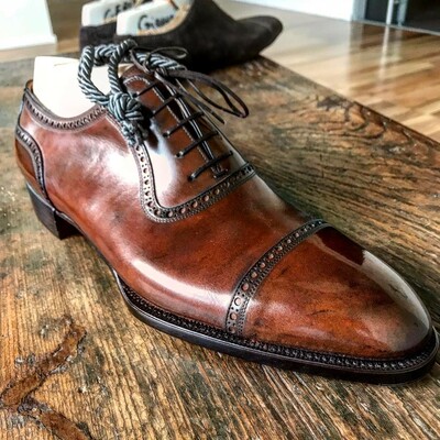 Handmade Men Brown Patina Leather Dress Shoes