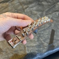 Colored Leather 2-1-2 short British studs Wristband - Thumbnail 1