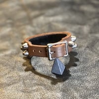 Colored Leather 2-1-2 short British studs Wristband - Thumbnail 2