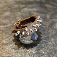 Colored Leather 2-1-2 short British studs Wristband - Thumbnail 4