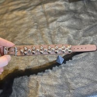 Colored Leather 2-1-2 short British studs Wristband - Thumbnail 7