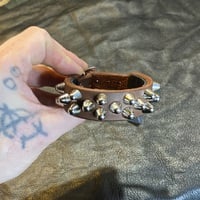 Colored Leather 2-1-2 short British studs Wristband - Thumbnail 9