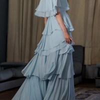 Vintage Light Blue A Line Chiffon Prom Dresses - Thumbnail 1