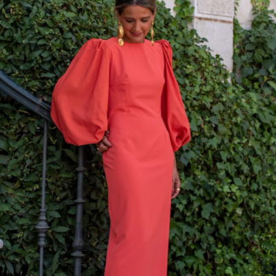 Simple puff sleeves tea length prom dress for women