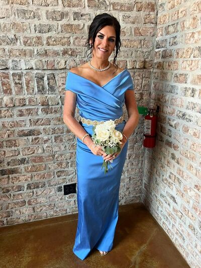 Elegant Blue Off the Shoulder Mother of the Bride/Groom Dress Evening Formal Prom Dress