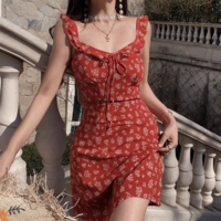 Retro Red Floral Suspender Dress - Thumbnail 5