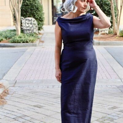 Elegant navy blue sheath mother of the bride/groom dress evening formal prom dress - Thumbnail 3
