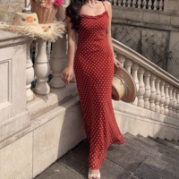 Summer beach holiday style lace collar red bottom polka dot print dress - Thumbnail 6