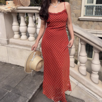 Summer beach holiday style lace collar red bottom polka dot print dress - Thumbnail 7