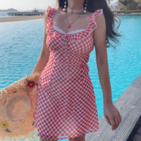 Plaid Chic Ruffle Short Sling Dress - Thumbnail 2