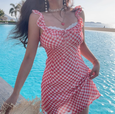 Plaid Chic Ruffle Short Sling Dress